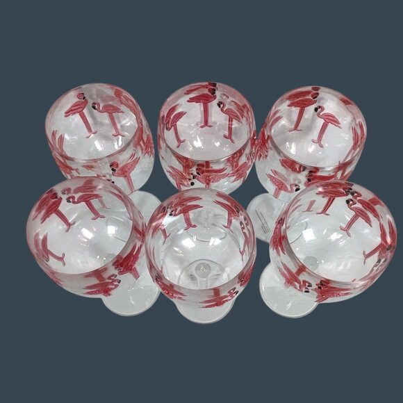 Pink Flamingo Clear Acrylic Wine Goblet Glasses Indoor Outdoor Pool Beach Party - Picture 6 of 10